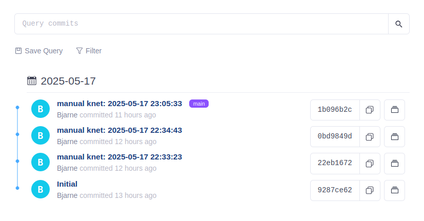 screenshot showing the older commit being the main