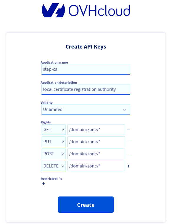 Create OVH API key