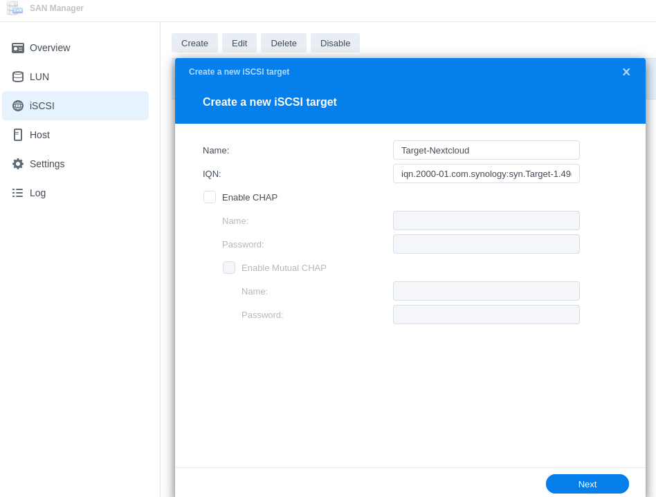 Creating a new LUN on Synology DSM