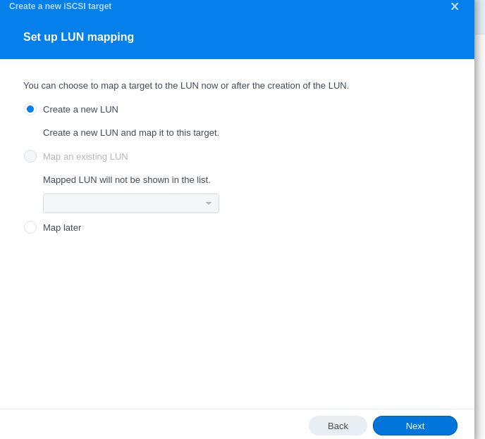 Creating a new iSCSI Target on Synology DSM