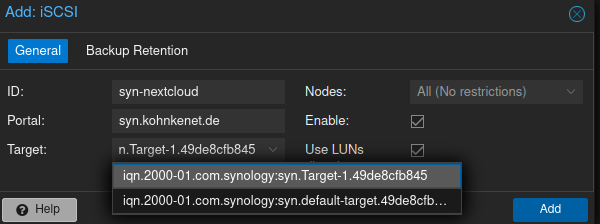 Adding the iSCSI storage in Proxmox