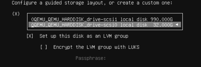 Selecting the OS disk during Ubuntu installation