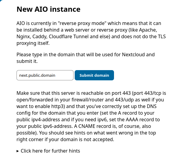 Entering the domain in the AIO setup