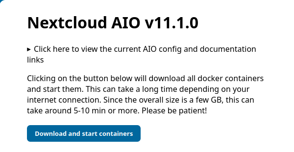 Nextcloud AIO downloading and starting containers