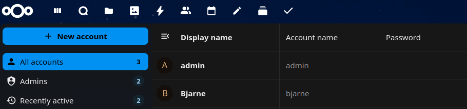 Nextcloud user management screen